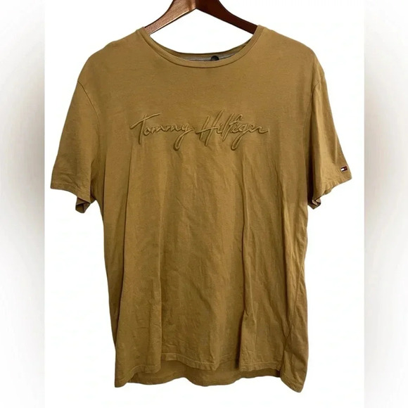 Tommy Hilfiger embroidered gold/brown Tee-Shirt  size large - Picture 1 of 9